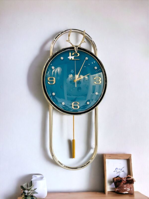 Blue Deer Horn Pendulum Style Wall Clock