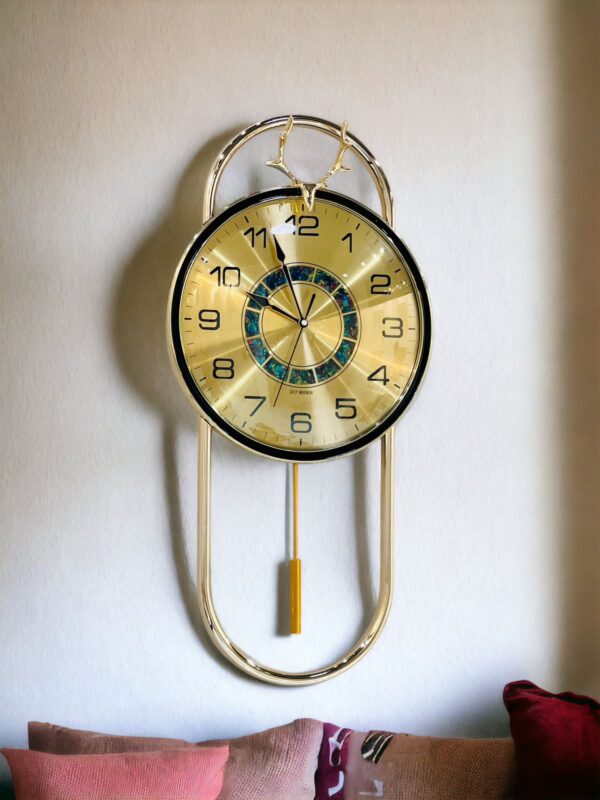 Golden Deer Horn Pendulum Design Wall Clock