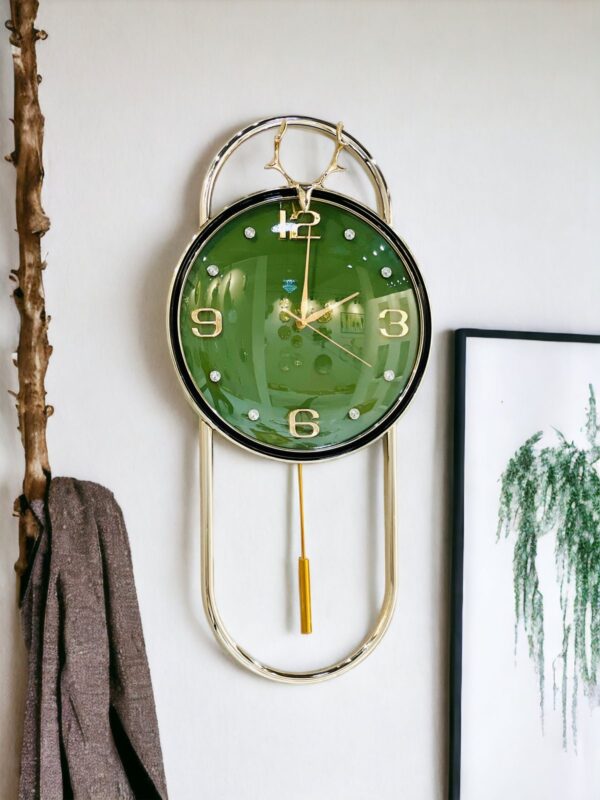 Green Deer Horn Pendulum Style Wall Clock