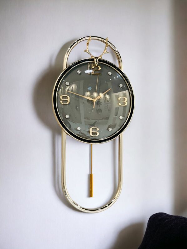 Grey Deer Horn Pendulum Style Wall Clock