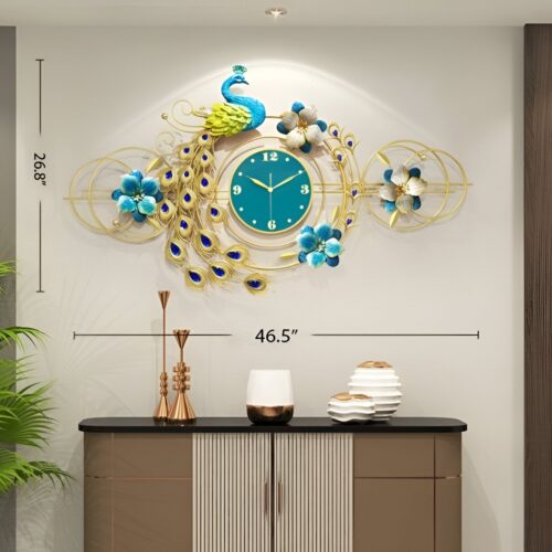 3D Designer Big Peacock Colorful Metal Wall Clock- FunkyTradition