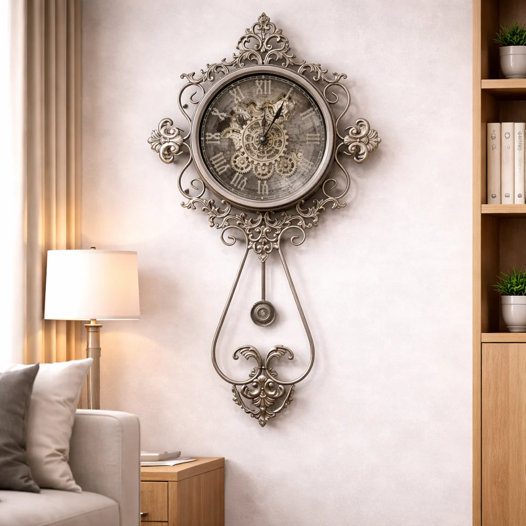 Classic Ornate Pendulum Wall Clock with Roman Numerals - Image 2