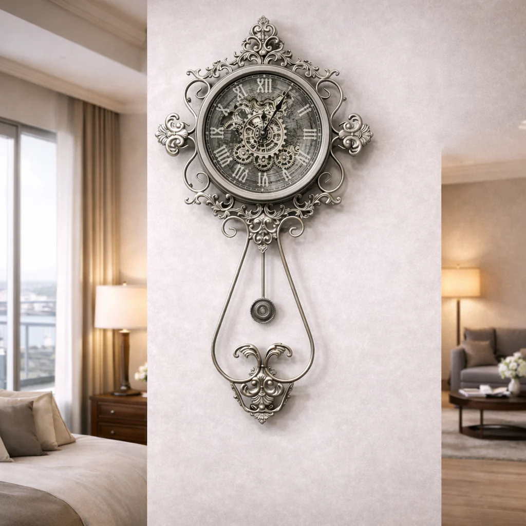 Classic Ornate Pendulum Wall Clock with Roman Numerals - Image 3